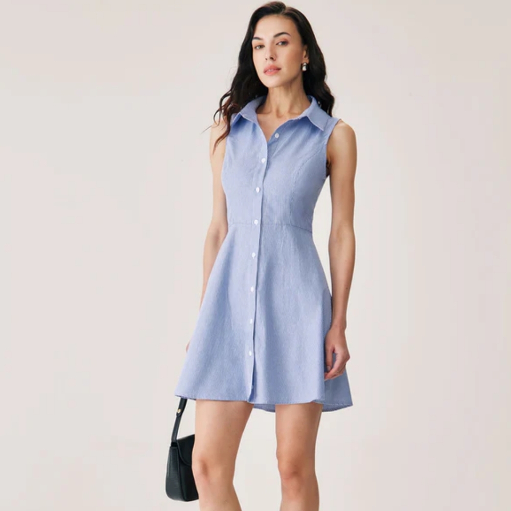 RIHOAS Blue Striped Sleeveless Dress
